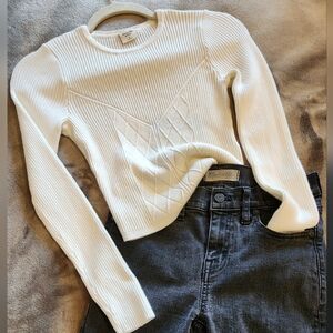 Abercrombie & Fitch White Ribbed Long Sleeve Crop Top Women's Size Small